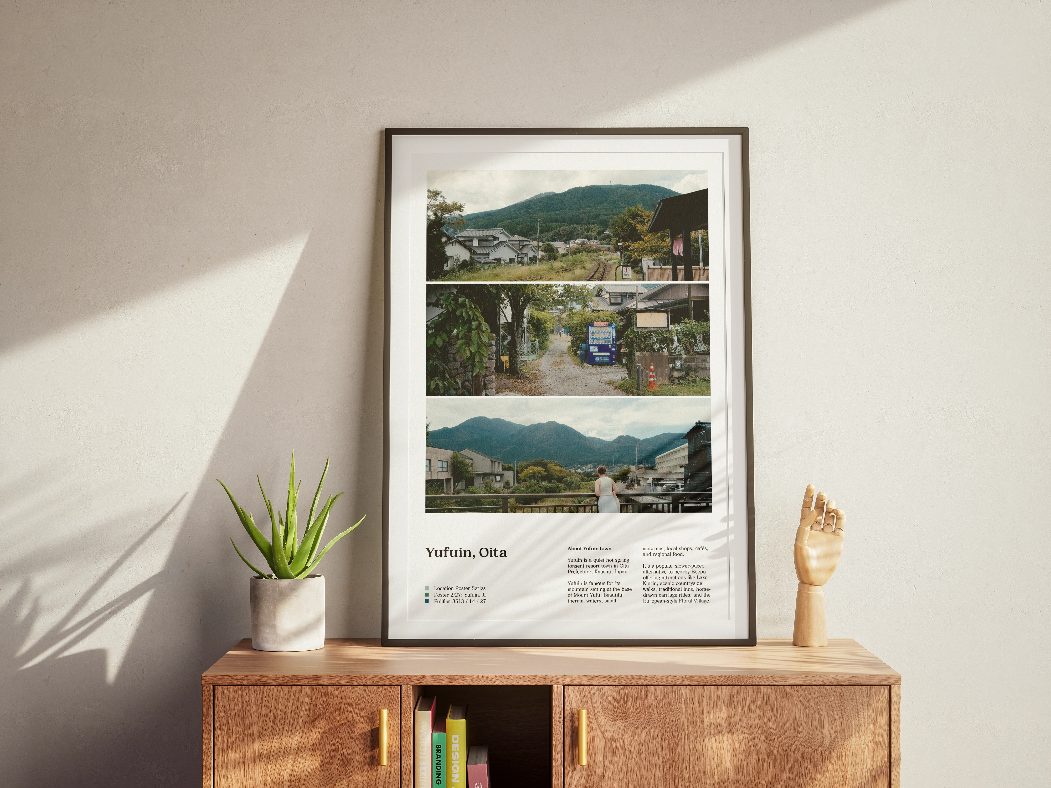 Yufuin location poster framed in interior setting
